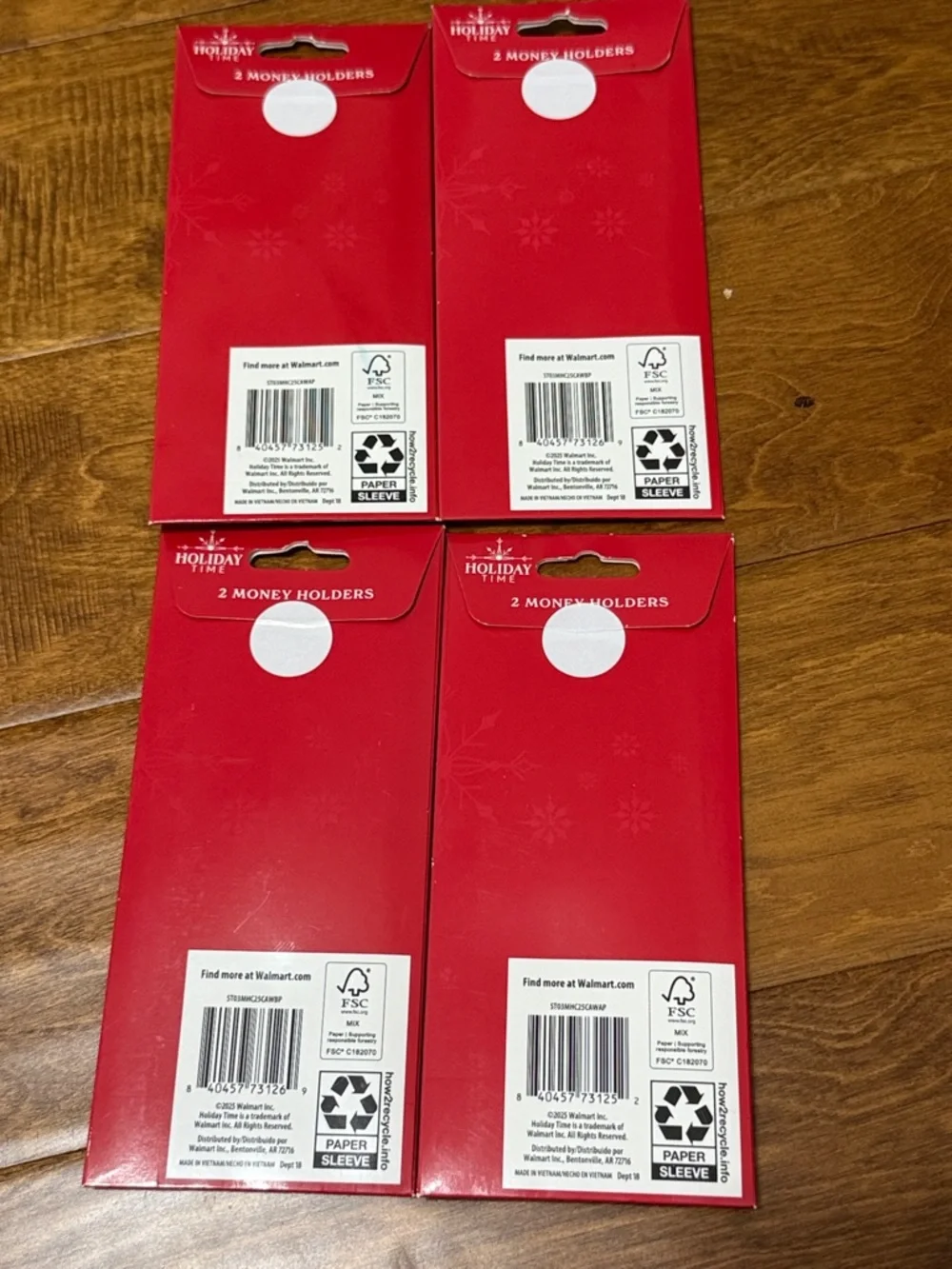NWT Bundle of 4 Holiday Time Red and Gray Gift Money Holders with White Ribbon